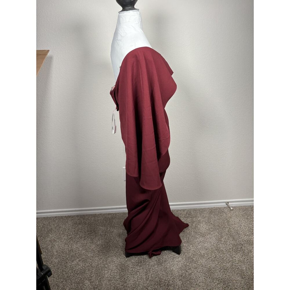 JJ's House NWT Mermaid Burgundy Long Prom Zip Asymmetric Sleeve Dress Size 4 - Picture 2 of 9
